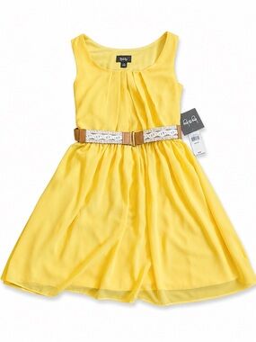Nwt by & by yellow marigold lace belted‎ midi dress
